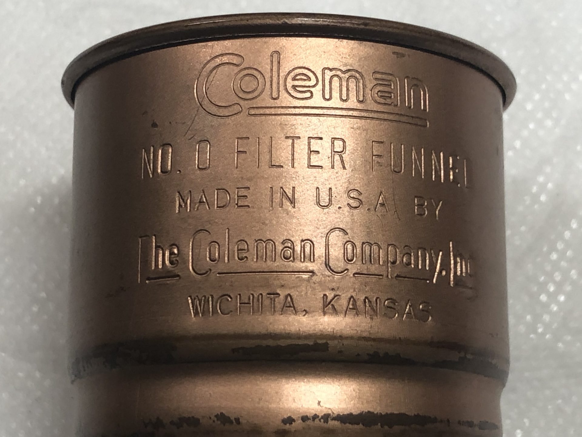 希少 コールマンのフューエルファンネル、銅製 1940年代 ビンテージ品 